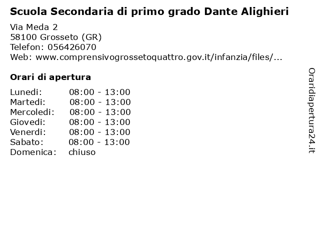 Orari di apertura Scuola Secondaria di primo grado Dante